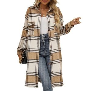 NWOT Long Plaid Flannel Shacket | Size Medium
